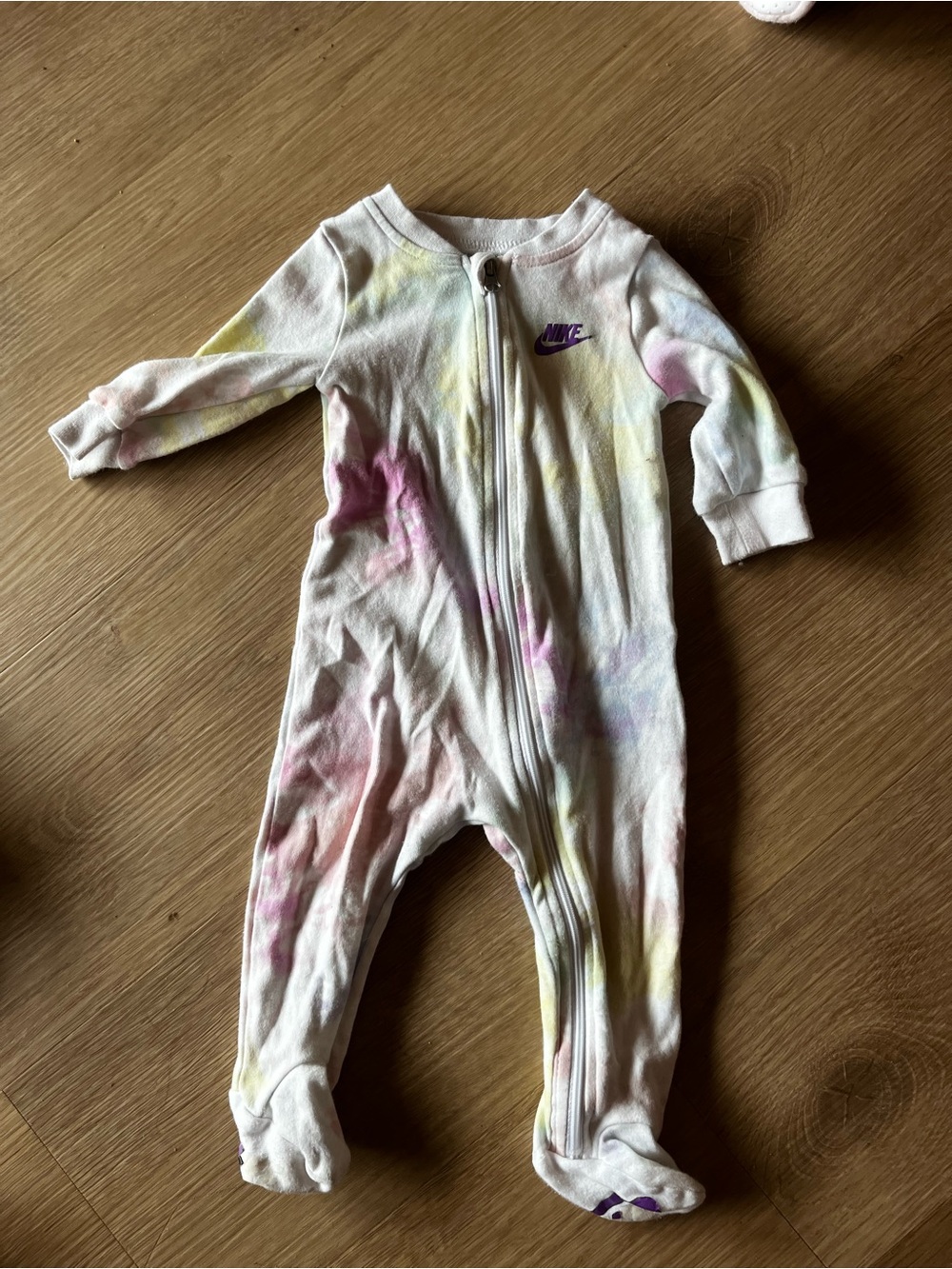 Nike White Baby Footed One-Piece with Pastel Tie-Dye Accents